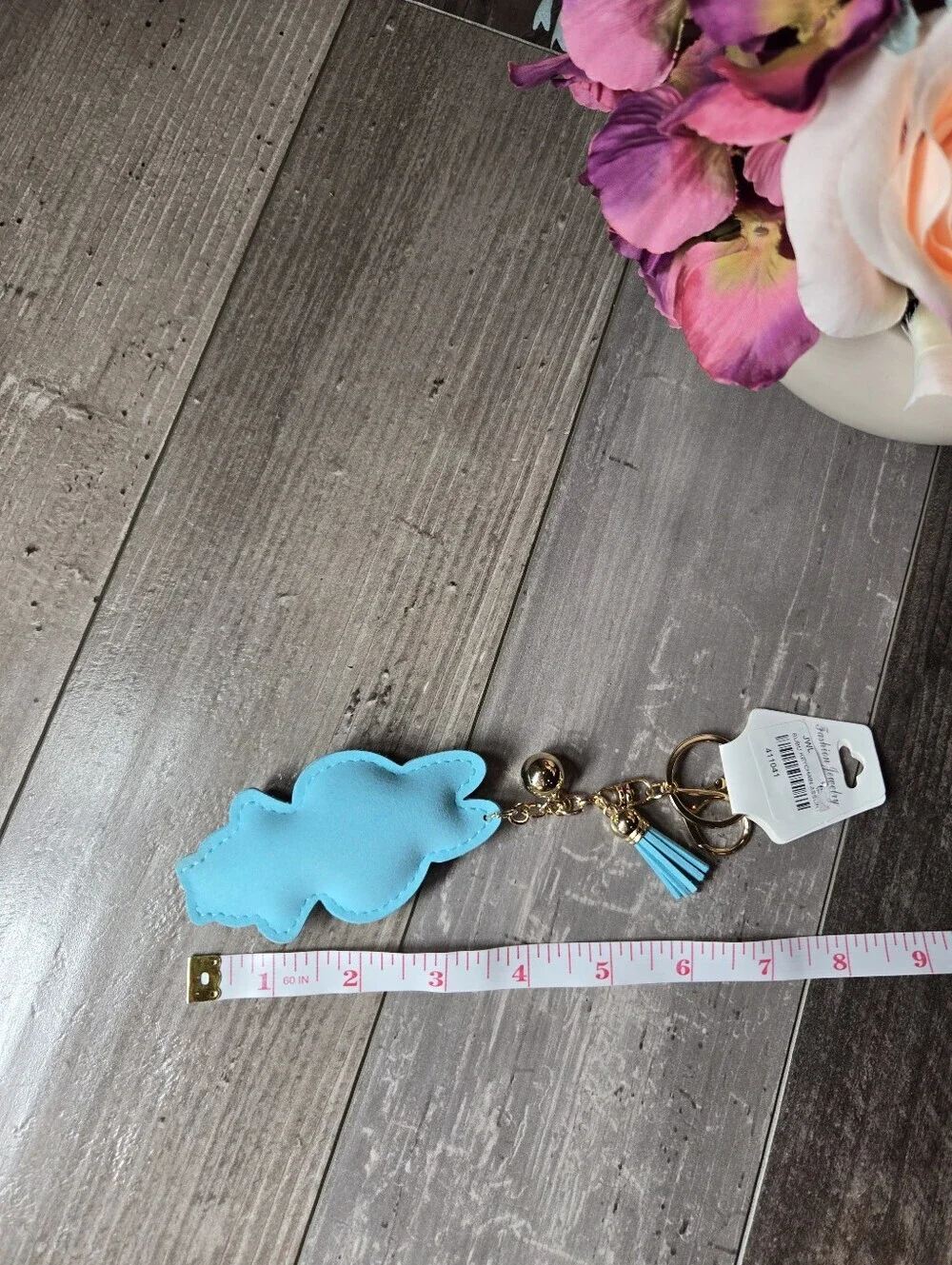 NWT Fashion Jewelry Sparkling Blue Labubu Inspired Gold Keyring Set with Charm